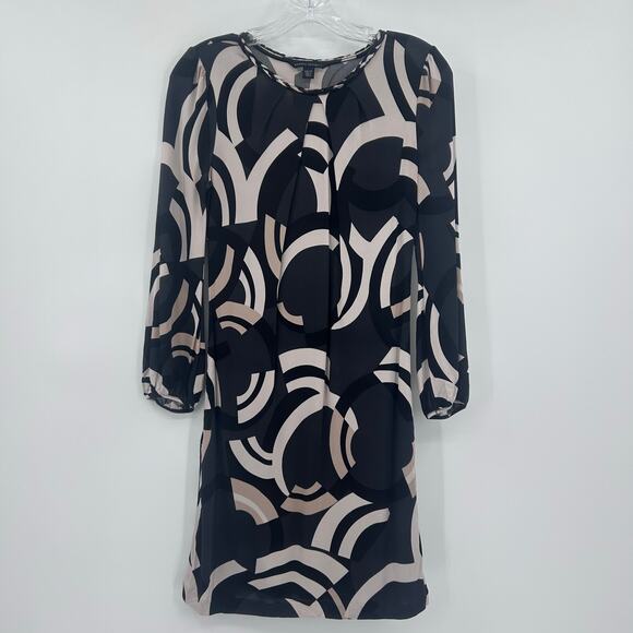 Banana Republic Fiona Geometric Silk Shift Dress Black Neutral Women’s Size XS - Picture 3 of 12